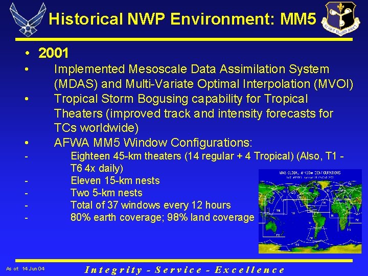 Historical NWP Environment: MM 5 • 2001 • • • - As of: 14