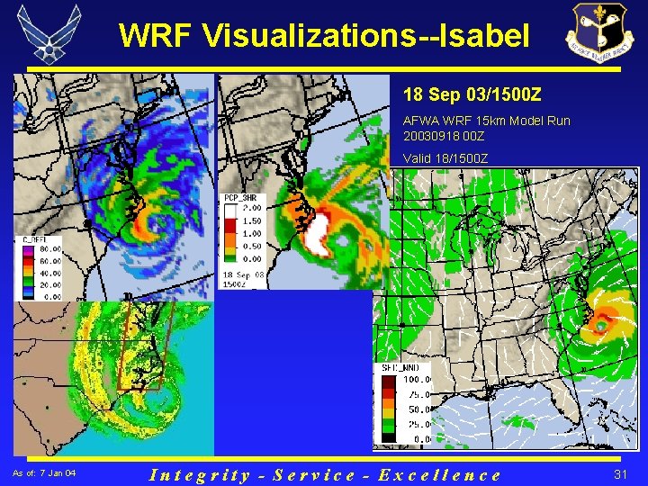 WRF Visualizations--Isabel 18 Sep 03/1500 Z AFWA WRF 15 km Model Run 20030918 00