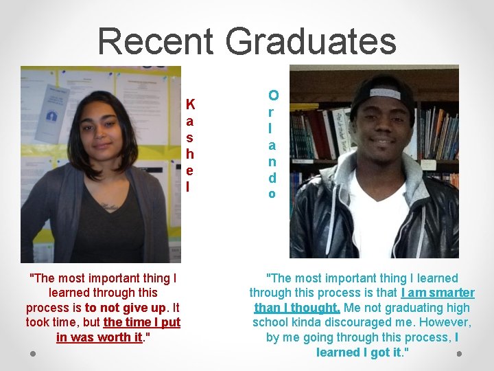 Recent Graduates K a s h e l "The most important thing I learned Recent Graduates K a s h e l "The most important thing I learned