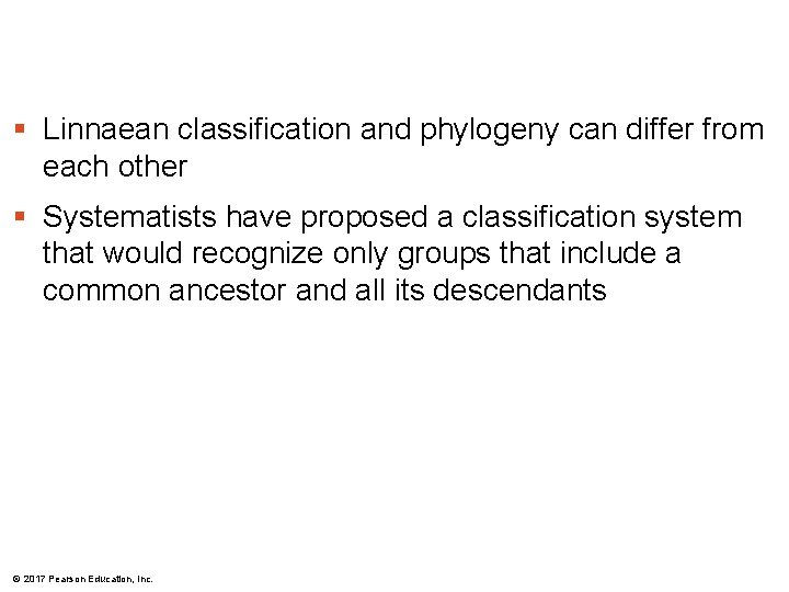 § Linnaean classification and phylogeny can differ from each other § Systematists have proposed § Linnaean classification and phylogeny can differ from each other § Systematists have proposed