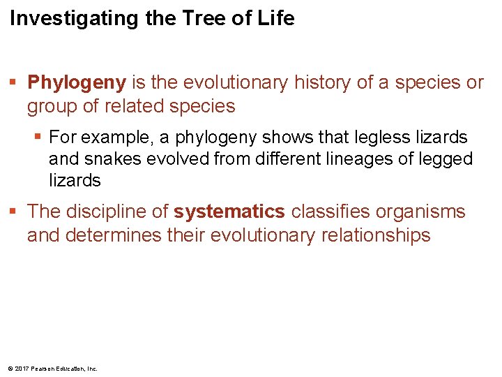 Investigating the Tree of Life § Phylogeny is the evolutionary history of a species Investigating the Tree of Life § Phylogeny is the evolutionary history of a species