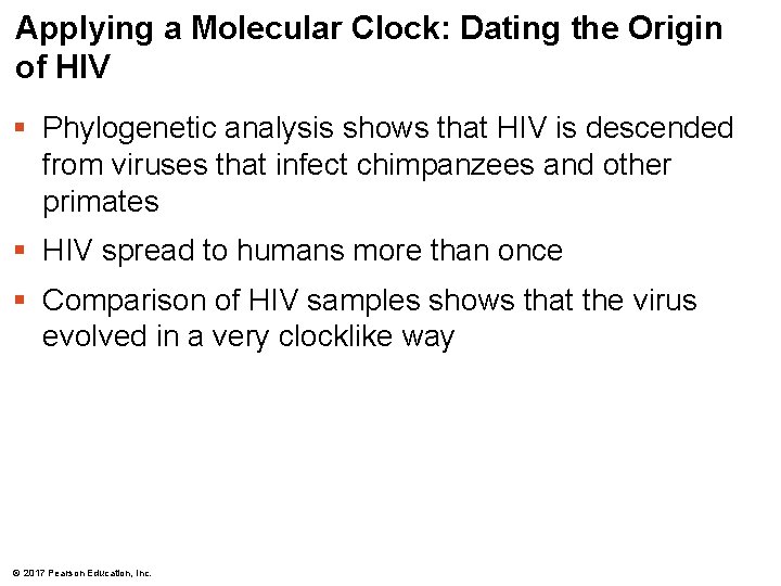 Applying a Molecular Clock: Dating the Origin of HIV § Phylogenetic analysis shows that Applying a Molecular Clock: Dating the Origin of HIV § Phylogenetic analysis shows that