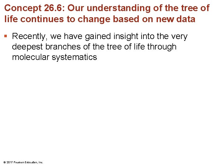 Concept 26. 6: Our understanding of the tree of life continues to change based Concept 26. 6: Our understanding of the tree of life continues to change based