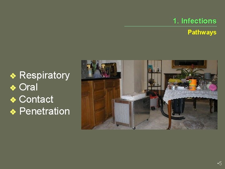 1. Infections Pathways Respiratory v Oral v Contact v Penetration v • 5 