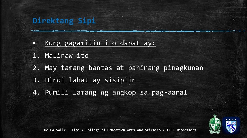 Direktang Sipi ▪ Kung gagamitin ito dapat ay: 1. Malinaw ito 2. May tamang