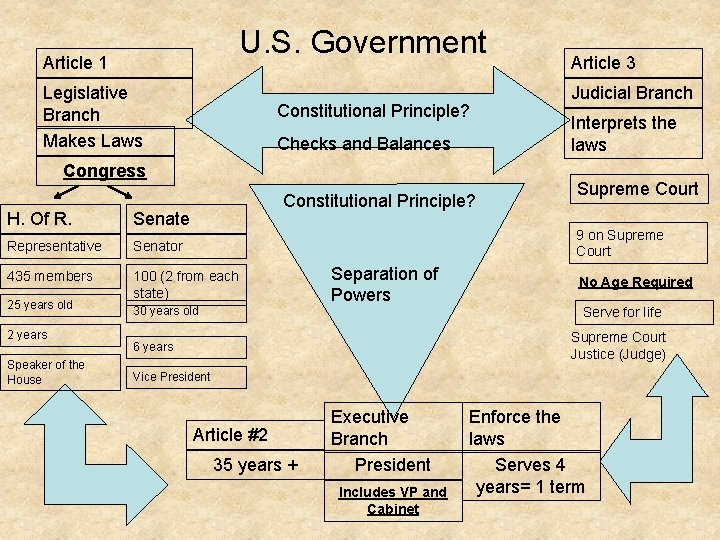 U. S. Government Article 1 Legislative Branch Makes Laws Constitutional Principle? Checks and Balances U. S. Government Article 1 Legislative Branch Makes Laws Constitutional Principle? Checks and Balances