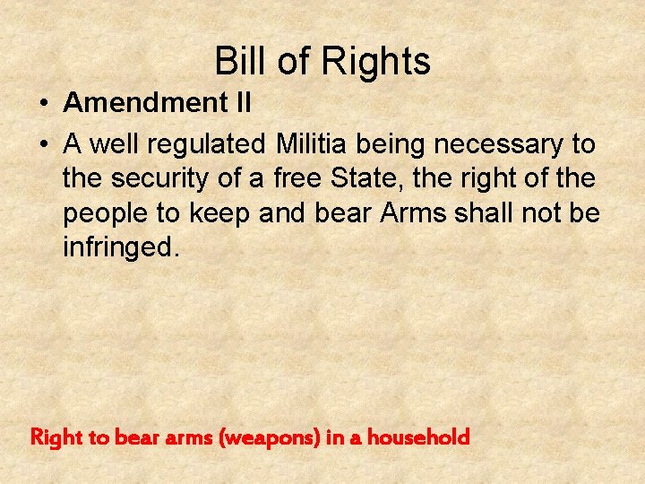 Bill of Rights • Amendment II • A well regulated Militia being necessary to Bill of Rights • Amendment II • A well regulated Militia being necessary to