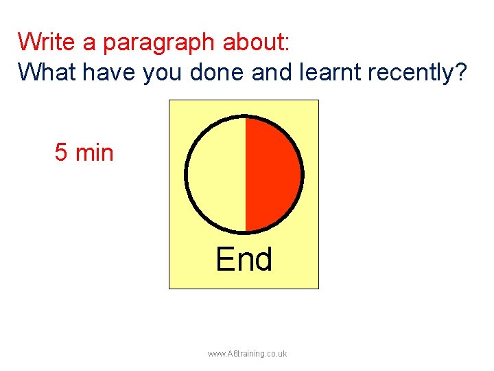 Write a paragraph about: What have you done and learnt recently? 5 min End