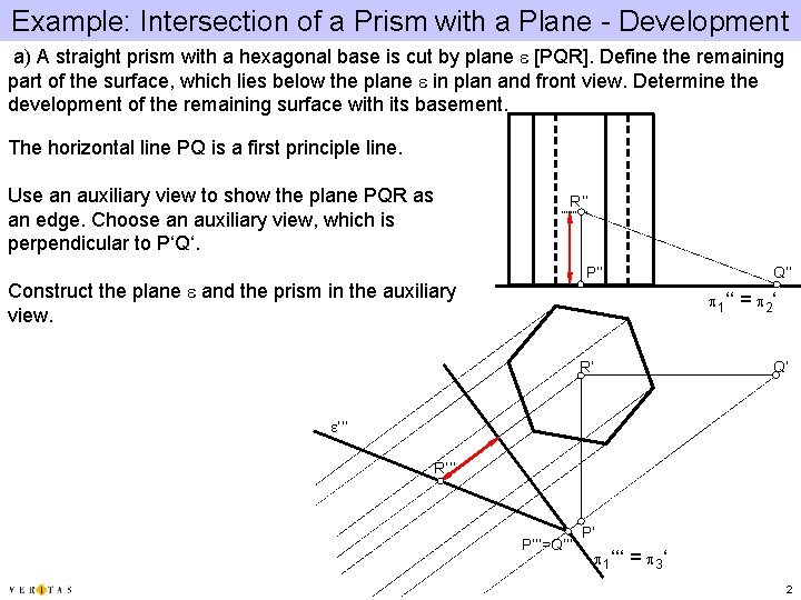 Example: Intersection of a Prism with a Plane - Development a) A straight prism
