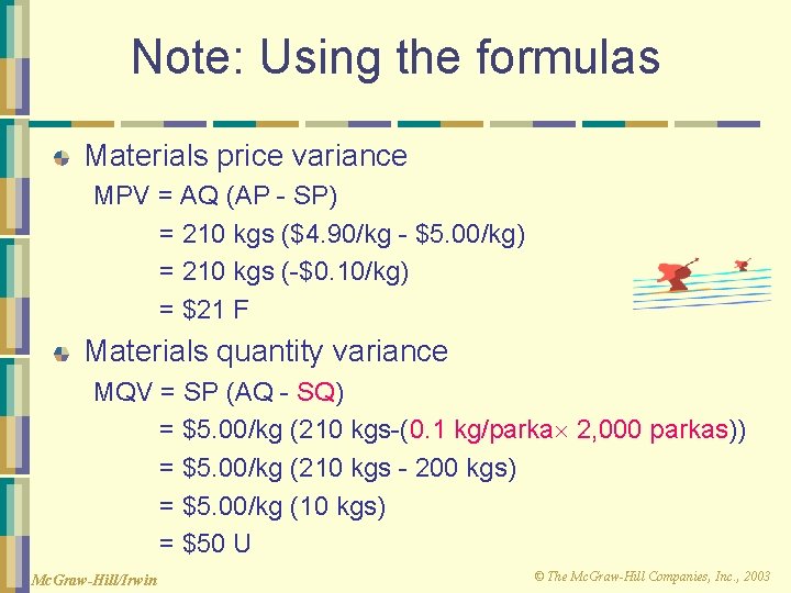 Note: Using the formulas Materials price variance MPV = AQ (AP - SP) =