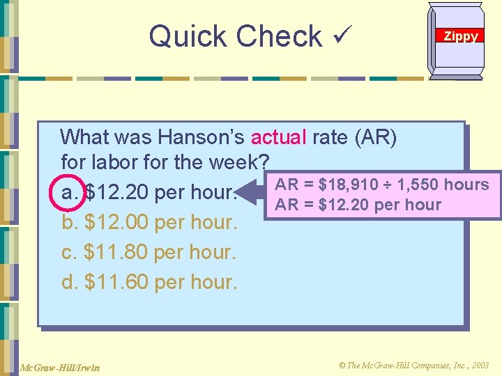 Quick Check Zippy What was Hanson’s actual rate (AR) for labor for the week?