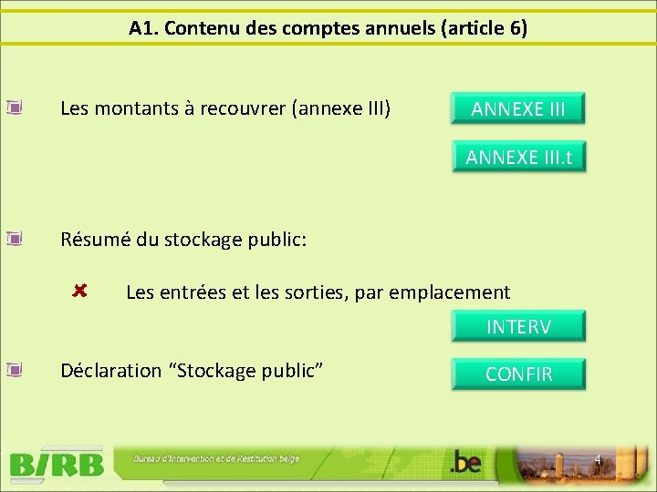 A 1. Contenu des comptes annuels (article 6) Les montants à recouvrer (annexe III)