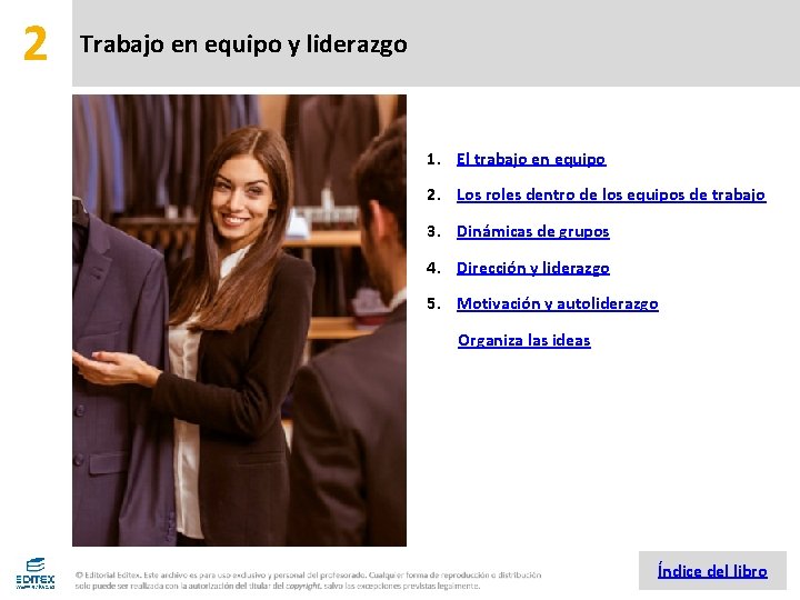 2 Trabajo en equipo y liderazgo 1. El trabajo en equipo 2. Los roles