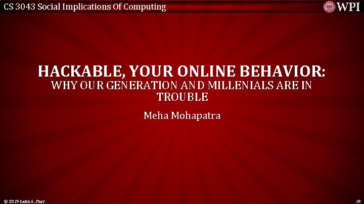 CS 3043 Social Implications Of Computing HACKABLE, YOUR ONLINE BEHAVIOR: WHY OUR GENERATION AND