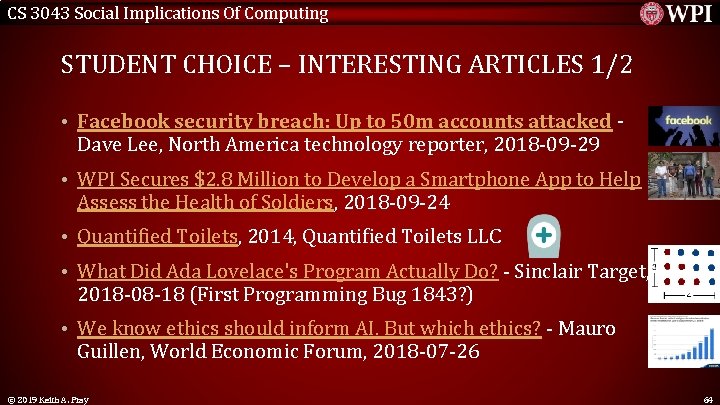 CS 3043 Social Implications Of Computing STUDENT CHOICE – INTERESTING ARTICLES 1/2 • Facebook