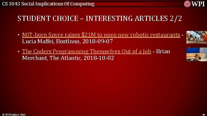 CS 3043 Social Implications Of Computing STUDENT CHOICE – INTERESTING ARTICLES 2/2 • MIT-born