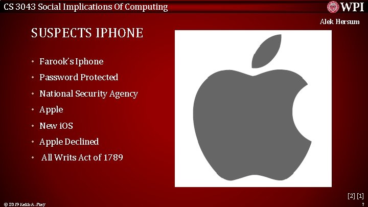CS 3043 Social Implications Of Computing SUSPECTS IPHONE Alek Hersum • Farook’s Iphone •