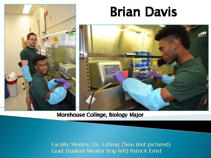 Brian Davis Morehouse College, Biology Major Faculty Mentor, Dr. Lufang Zhou (not pictured) Grad