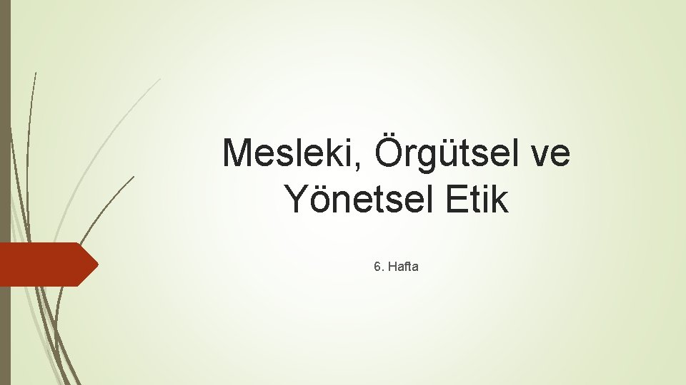 Mesleki, Örgütsel ve Yönetsel Etik 6. Hafta 