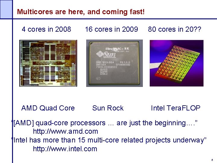 Multicores are here, and coming fast! 4 cores in 2008 AMD Quad Core 16