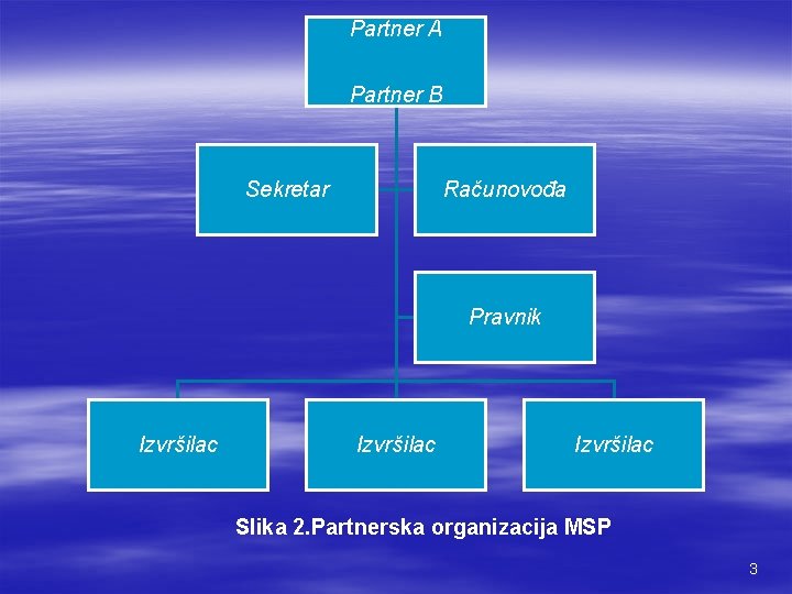 Partner A Partner B Sekretar Računovođa Pravnik Izvršilac Slika 2. Partnerska organizacija MSP 3