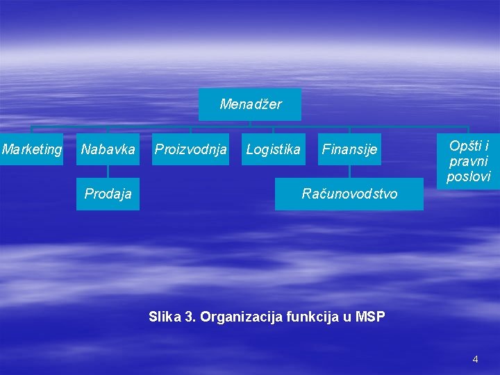 Menadžer Marketing Nabavka Prodaja Proizvodnja Logistika Finansije Opšti i pravni poslovi Računovodstvo Slika 3.