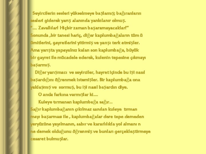 Seyircilerin sesleri yükselmeye başlamış; bağıranların sesleri giderek yarış alanında yankılanır olmuş. “…. Zavallılar! Hiçbir