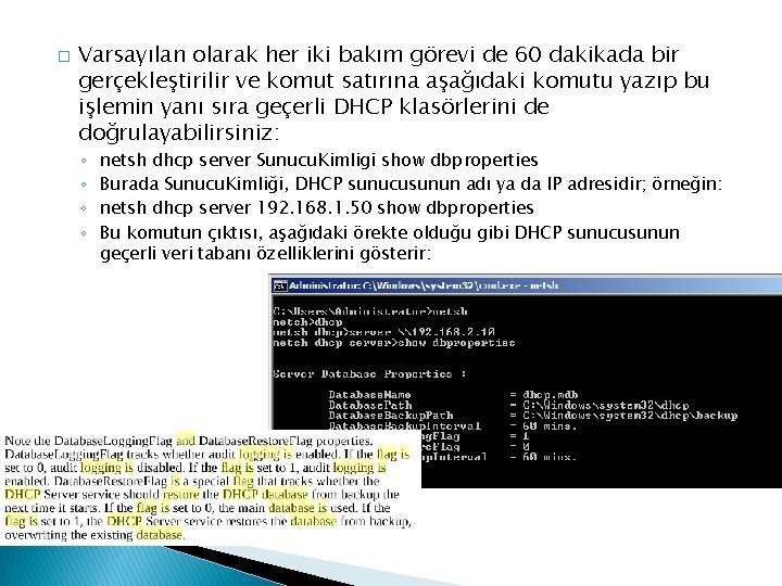 � Varsayılan olarak her iki bakım görevi de 60 dakikada bir gerçekleştirilir ve komut