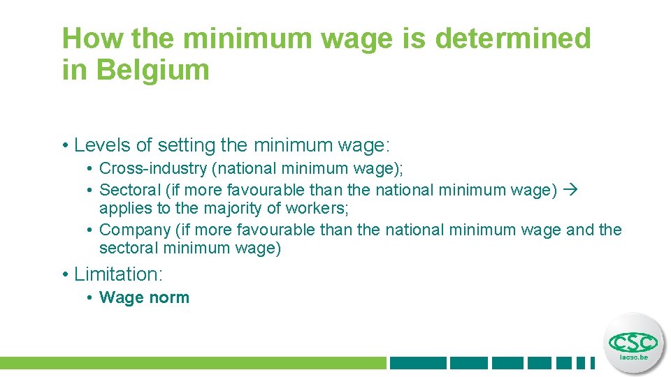 How the minimum wage is determined in Belgium • Levels of setting the minimum