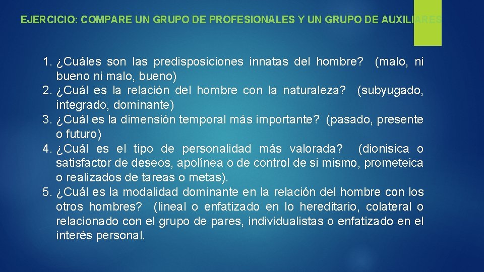 EJERCICIO: COMPARE UN GRUPO DE PROFESIONALES Y UN GRUPO DE AUXILIARES 1. ¿Cuáles son EJERCICIO: COMPARE UN GRUPO DE PROFESIONALES Y UN GRUPO DE AUXILIARES 1. ¿Cuáles son