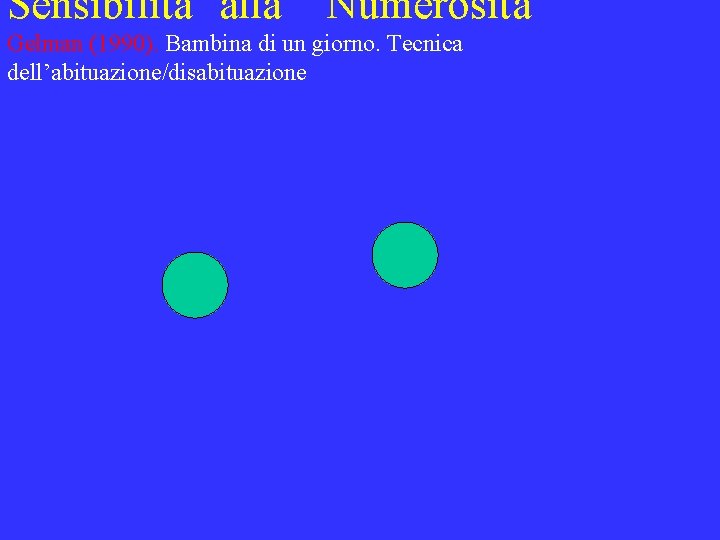 Sensibilita’ alla Numerosità Gelman (1990). Bambina di un giorno. Tecnica dell’abituazione/disabituazione 