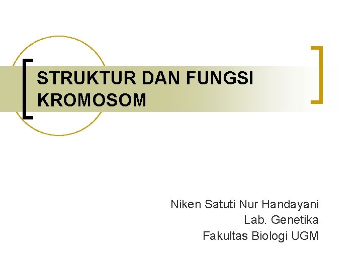 STRUKTUR DAN FUNGSI KROMOSOM Niken Satuti Nur Handayani Lab. Genetika Fakultas Biologi UGM 