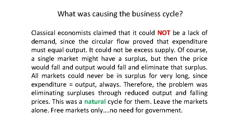 What was causing the business cycle? Classical economists claimed that it could NOT be