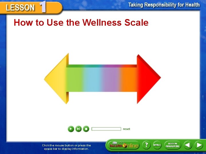 How to Use the Wellness Scale Click the mouse button or press the space