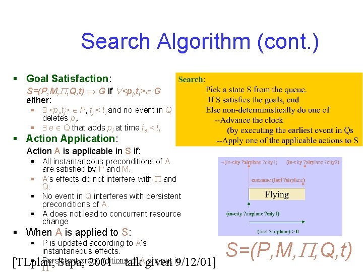 Search Algorithm (cont. ) § Goal Satisfaction: S=(P, M, , Q, t) G if