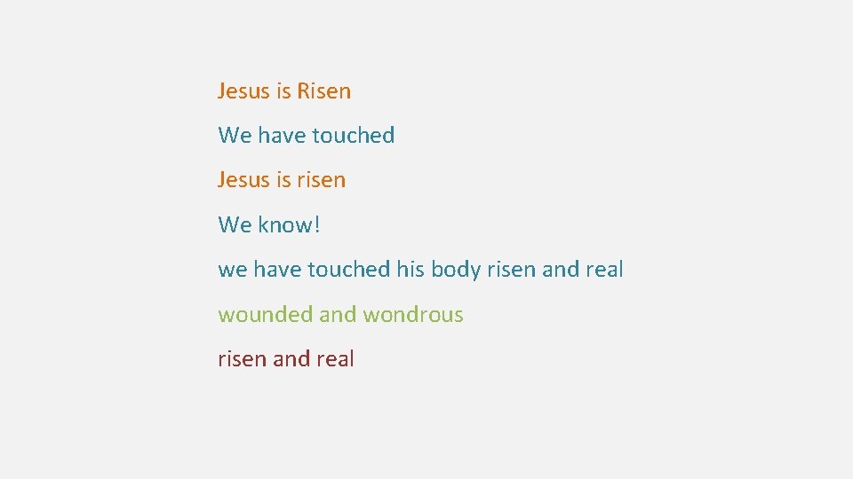 Jesus is Risen We have touched Jesus is risen We know! we have touched