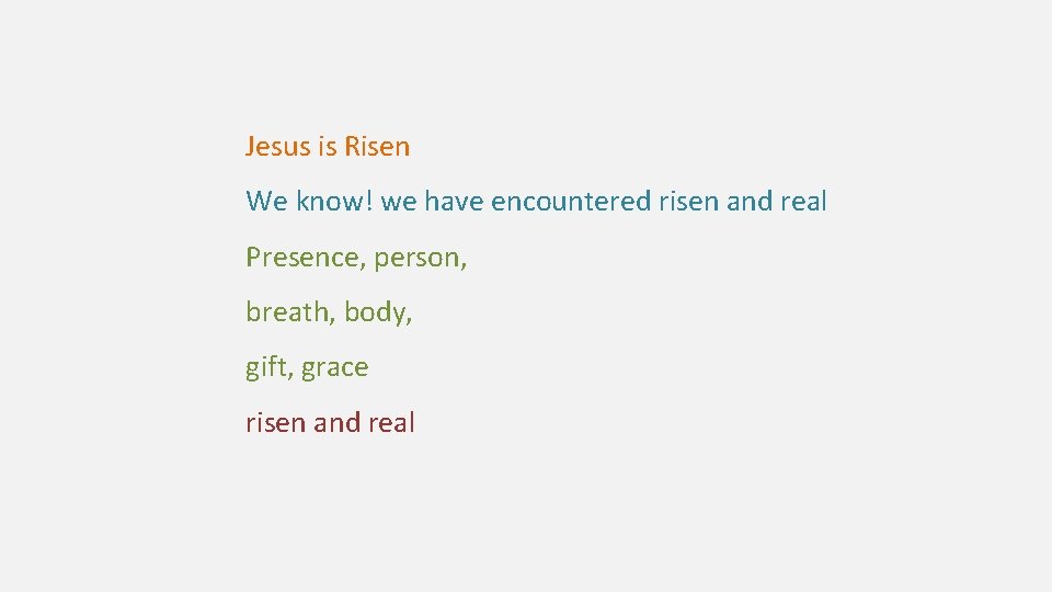 Jesus is Risen We know! we have encountered risen and real Presence, person, breath,