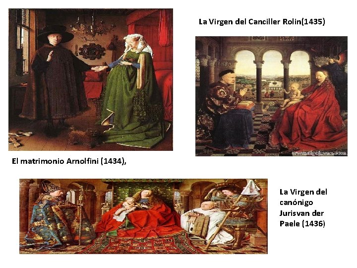 La Virgen del Canciller Rolin(1435) El matrimonio Arnolfini (1434), La Virgen del canónigo Jurisvan