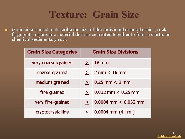 Texture: Grain Size n Grain size is used to describe the size of the