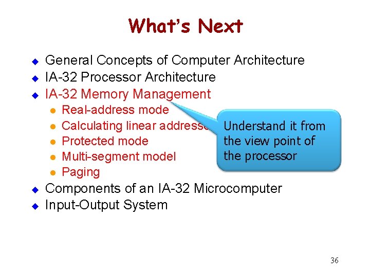 What’s Next u u u General Concepts of Computer Architecture IA-32 Processor Architecture IA-32
