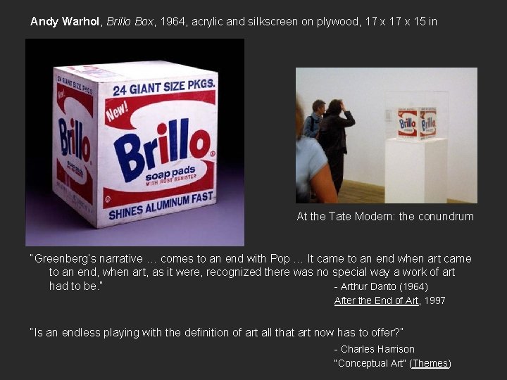 Andy Warhol, Brillo Box, 1964, acrylic and silkscreen on plywood, 17 x 15 in