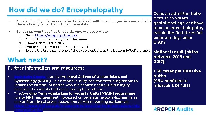 How did we do? Encephalopathy • Encephalopathy rates are reported by trust or health