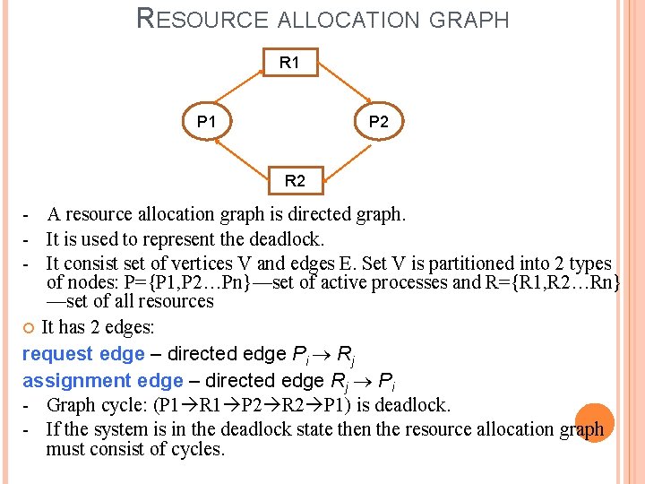 RESOURCE ALLOCATION GRAPH R 1 P 2 R 2 - A resource allocation graph