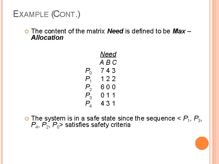 EXAMPLE (CONT. ) The content of the matrix Need is defined to be Max