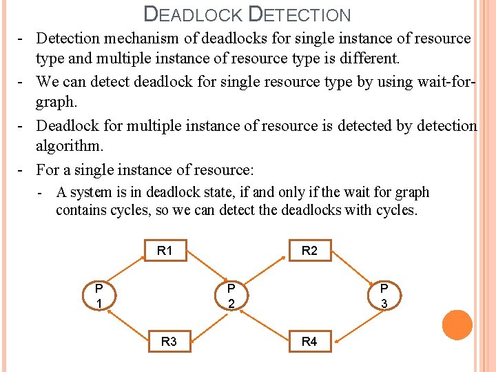 DEADLOCK DETECTION - Detection mechanism of deadlocks for single instance of resource type and