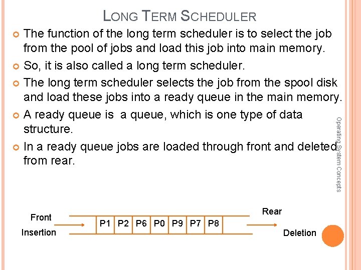 LONG TERM SCHEDULER The function of the long term scheduler is to select the