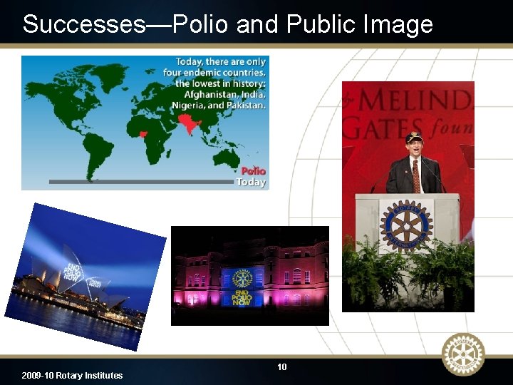Successes—Polio and Public Image 2009 -10 Rotary Institutes 10 