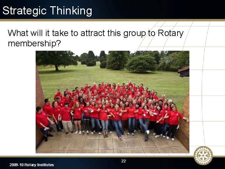 Strategic Thinking What will it take to attract this group to Rotary membership? 2009