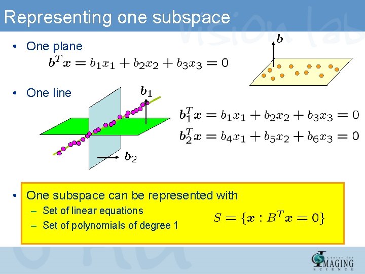 Representing one subspace • One plane • One line • One subspace can be