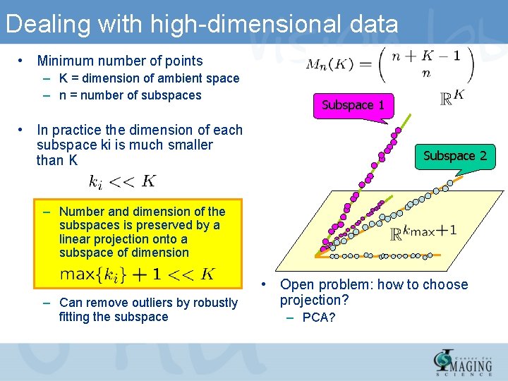 Dealing with high-dimensional data • Minimum number of points – K = dimension of